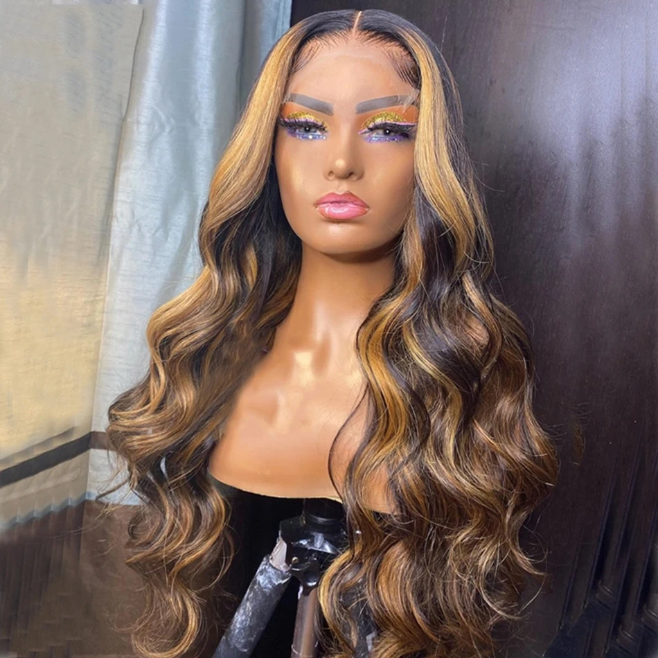 

P4/27 Honey Blonde Highlight Lace Front Wigs 13x4 Preplucked Body Wave 180% Density Brazilian Remy Human Hair T Part Wig Women