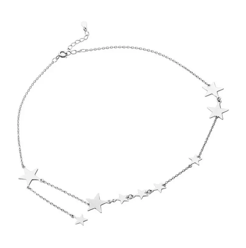 

925 Sterling Silver Romantic Multi Star Necklace Dainty Short Chain Necklace For Women collares Colar de Prata S-N469