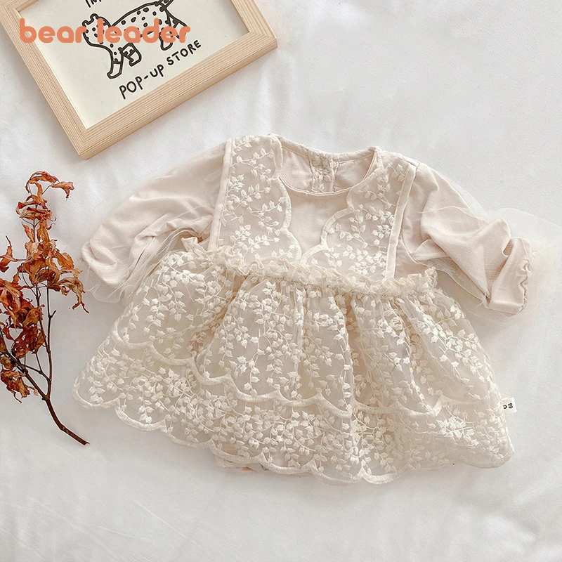 

Bear Leader Lace Floral Dress For Infant Spring Newborns Girls Clothes Full Sleeve Princess Bodysuit Infant Casual Cute Vestidos