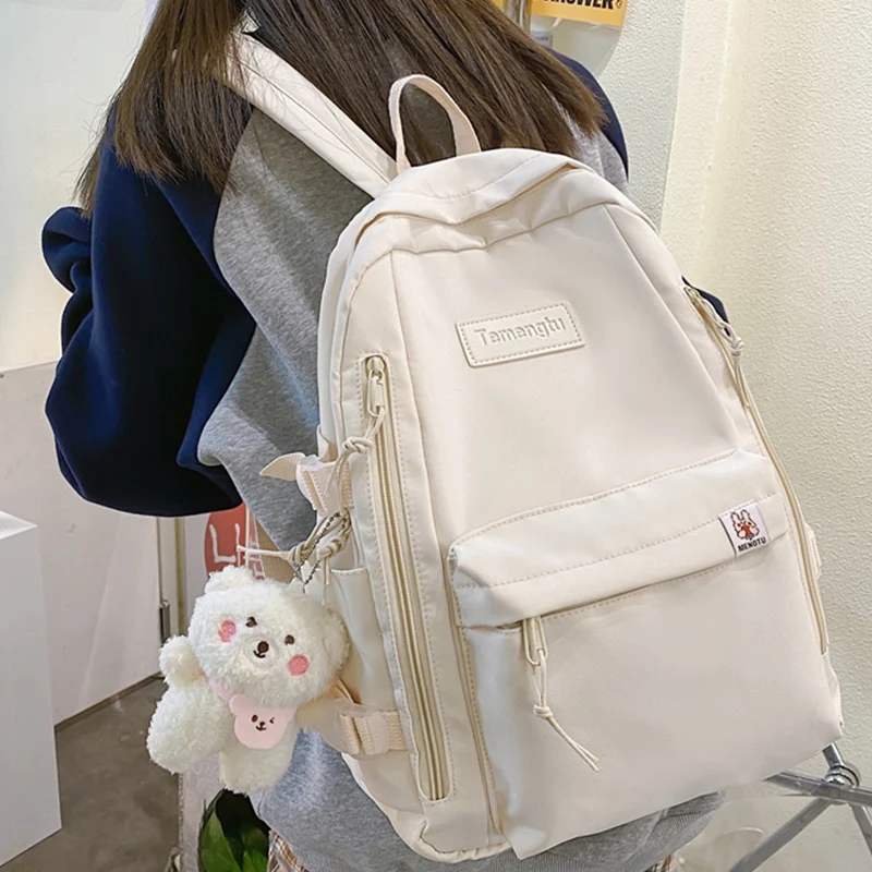 

EST Solid Color New Fashion Large Girls Kawaii School Backpack Bag Women Shoulders Travel Bag Female Waterproof Nylon Book Bolsa