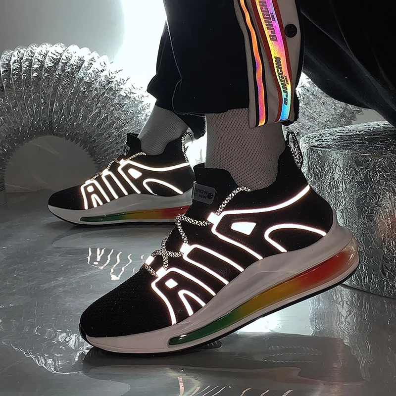 

Men's Glow Air Mesh Sneakers Light Simple Breathable Leisure Shoes Rubber Air Cushion Non-slip Running Shoes Large Size39-47