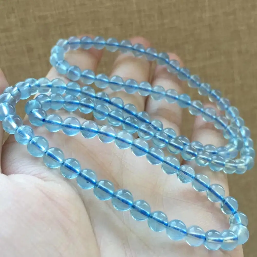 5mm Natural Ice Blue Aquamarine Bracelet Jewelry For Woman Man Crystal Stretch Round Beads Healing Clear Gemstone AAAAA