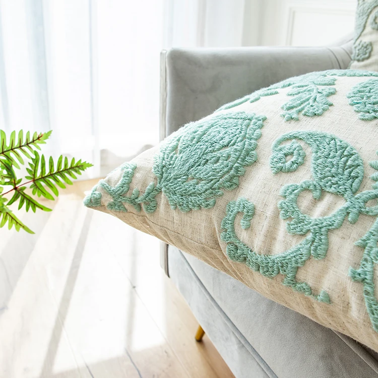 3D вышитая Подушка с цветочным принтом льняная наволочка желтого зеленого цвета