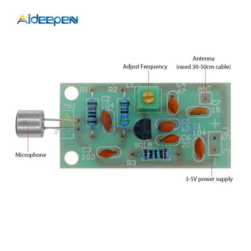 Модуль FM-передатчика постоянного тока 3-5 В мини-беспроводной микрофон печатная