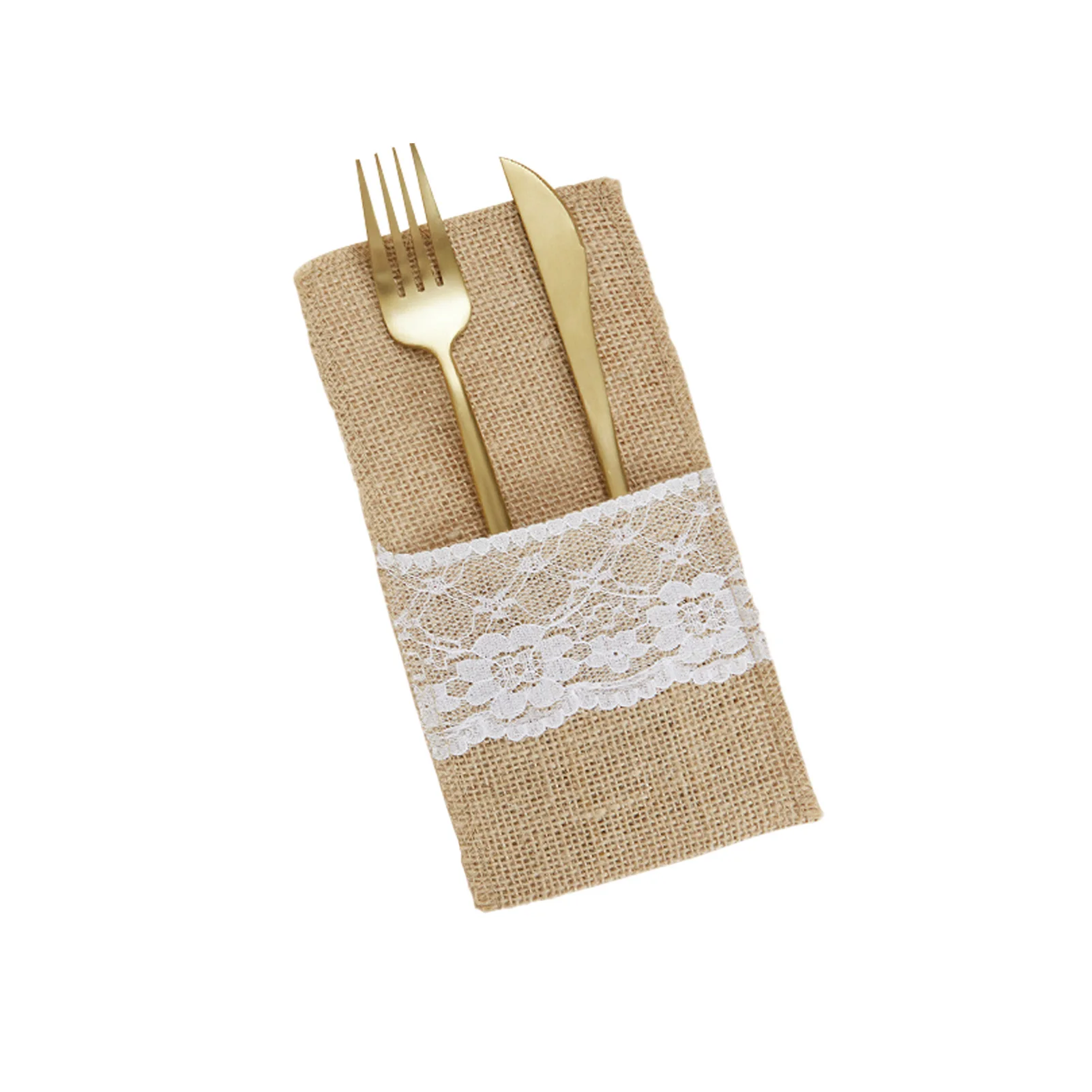 

Burlap Lace Cutlery Pouch Rustic Wedding Tableware Knife Fork Holder Bag Hessian Jute Napkins Table Decor for Party Birthday