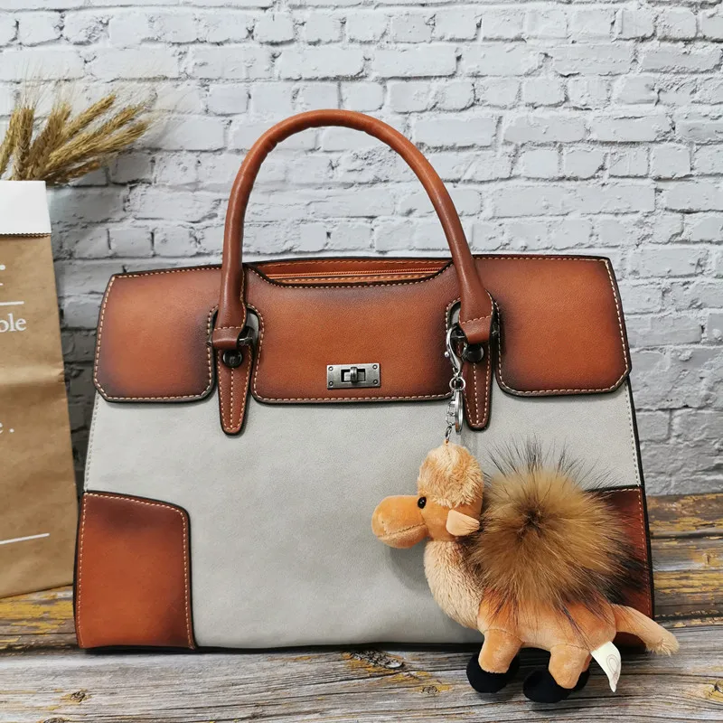 Beige And Camel Новая модная женская сумка из натуральной кожи, Большая вместительная сумка на плечо, женская сумка-мессенджер, роскошные дизайнерские сумки через плечо - Цвет: Beige And Camel