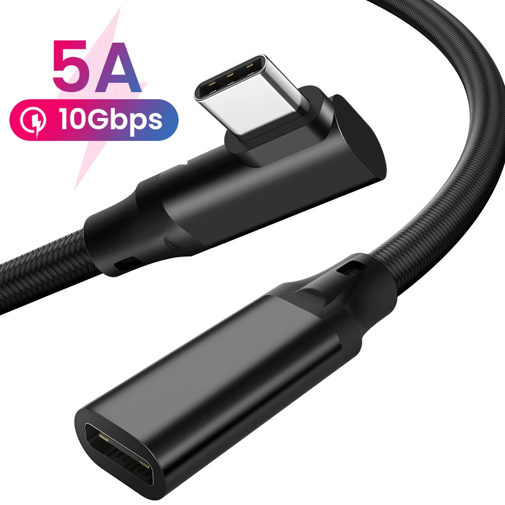 

5A Type-C Elbow Data Cable HD 4K PD 100W USB C Extension Cable Male To Type C Female Adapter Cable For Macbook Samsung Laptop