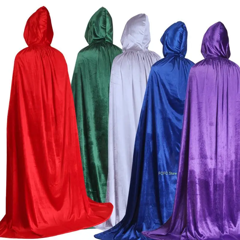 

Adult And Kids Halloween Velvet Cloak Cape Hooded Medieval Costume Witch Wicca Vampire Halloween Costume Dress Coats 7 Colors