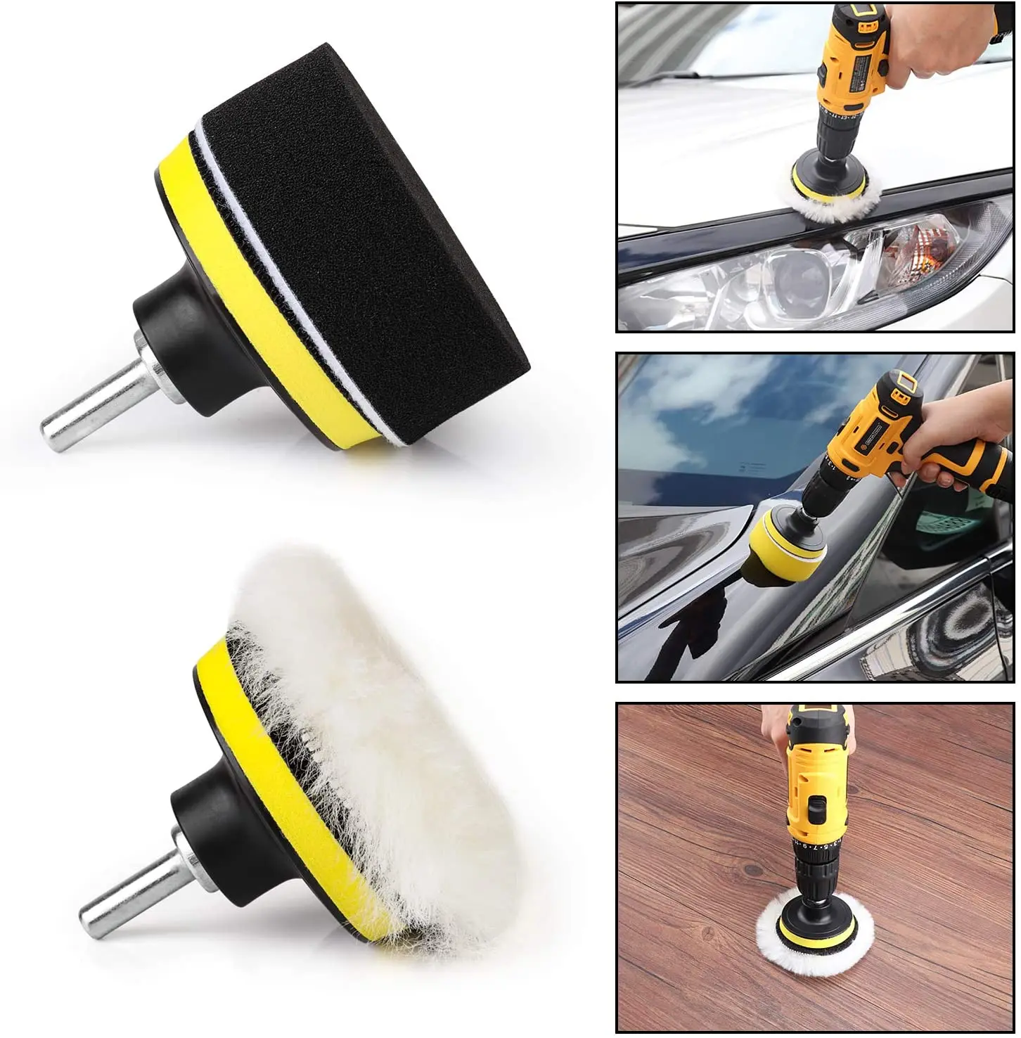 

11Pcs/Set 3inch Car Polishing Disc Self-Adhesive Buffing Waxing Sponge Wool Wheel Polishing Pad for Car Polisher Drill Adapter