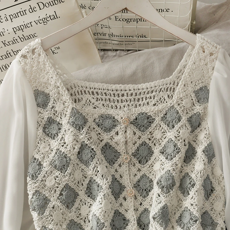 

Women Fashion Outdoor Hollow Out Chiffon Long Sleeve Casual Blouse Ladies OL Sweet Top Girls Student Elegant Daily Basic Shirts