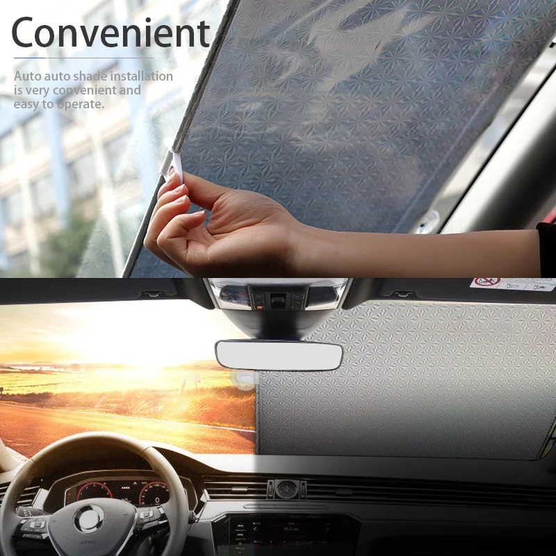 Universal Car Front Windshield PVC Sun Shade Heat Insulation Windshield Window Curtain Retractable Cover Sun-proof Block