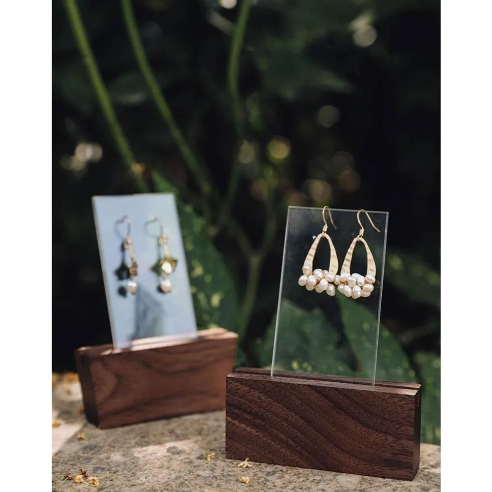 Wood Ring Display Stand Jewelry Storage Tray Ear Stud Nails Earrings Holder Photo Clip Earring | Дом и сад
