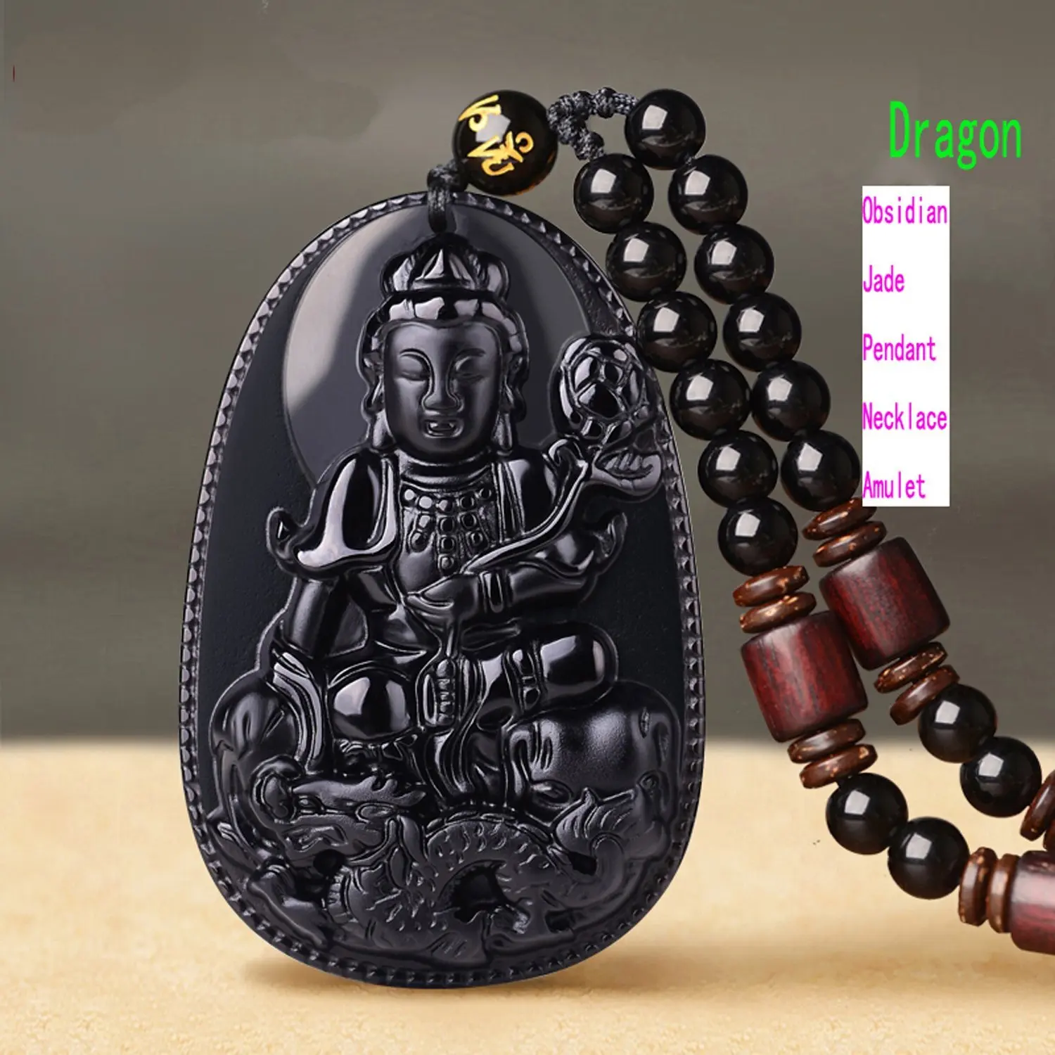 LETSFUN Fine Jewelry 100% Pure Obsidian Natural Pendant Necklace Zodiac Bodhisattva Amulet Talisman Free Shipping | Украшения и