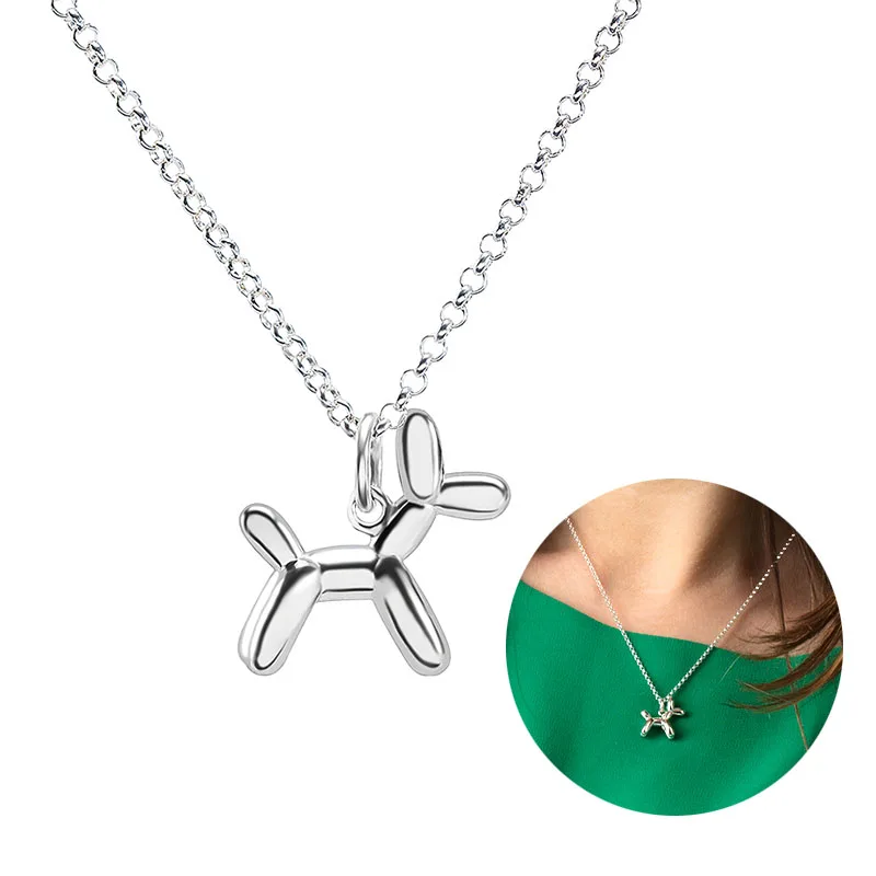 

2020 New Europe and America Fashion Balloon Dog Pendant Necklace Silver Color Niche Simple Gift for Girlfriend/Boyfriend