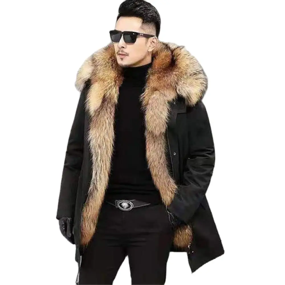 2022 Winter Top Hot Sale Parka Men Thick Cotton Coat Big Fake Fur Raccoon Hooded Coat To Keep Warm For Russian Jacket Clothing
