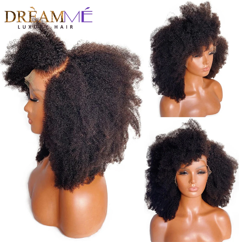

Afro Kinky Curly Wig With Bang 13X4 Lace Front Human Hair Wigs For Women 150% Density Short Mongolian Hair Lace Closure Wig