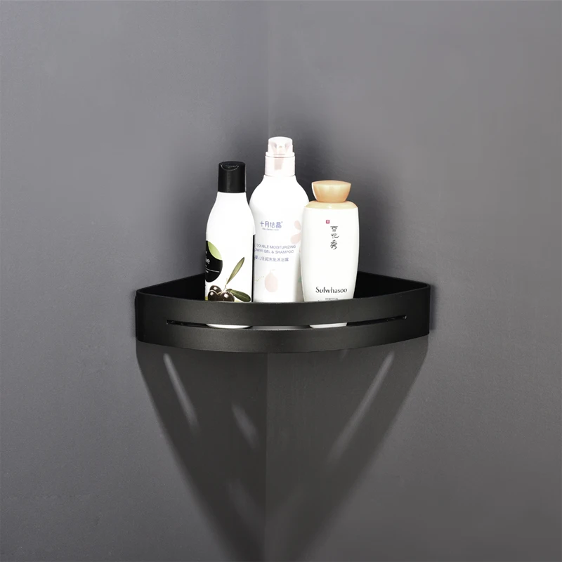 Алюминиевые угловые полки для макияжа для ванной комнаты, черный настенный органайзер для шампуня кухонный держатель для хранения