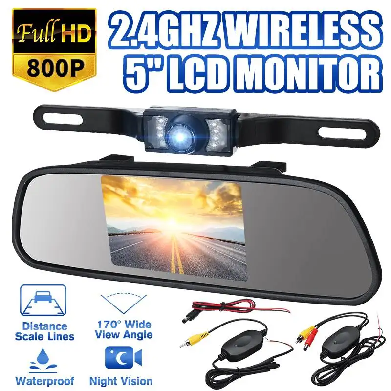 

5 Inch LCD Monitor Mirror Wireless Car Rear View Backup Camera HD Display Auto DVR Car Reverse Camera Parking Reverse Kit