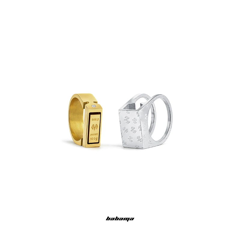 

Babama series of gold brick rings, men's new fashion rings, lovers' ornaments, letters, youth, fashion, single ring