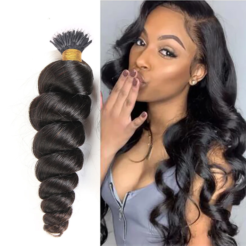 

Brazilian Loose Wave Nano Ring Hair Extensions 1g/s 100Strands/Set Machine Made Natural Color Hair Extension
