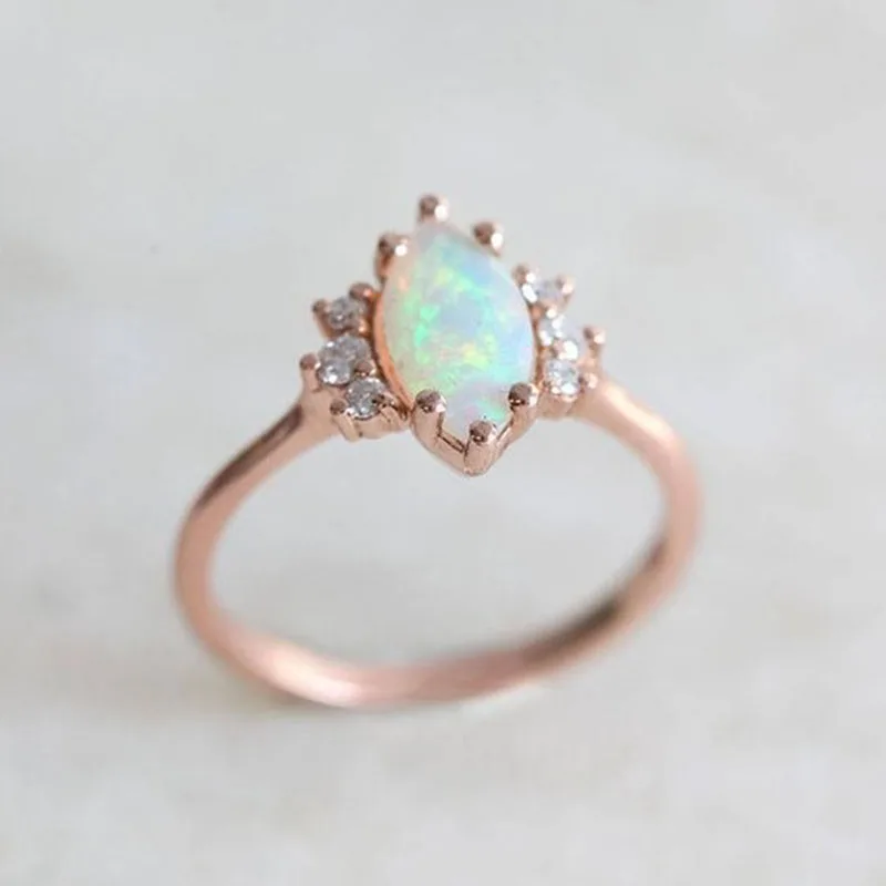 

Popular Rose Gold Color Horse Eye Shaped Opal Ladies Ring Inlaid Minimalist Rhinestone Zircon Crystal for Women Party Jewelry