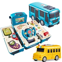 multifunctional bus deformation toy child education car interaction simulation driving toy baby electric light music toys gift