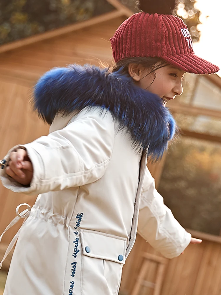 Детские зимние куртки пуховое пальто/парки для девочек детское пальто зимняя