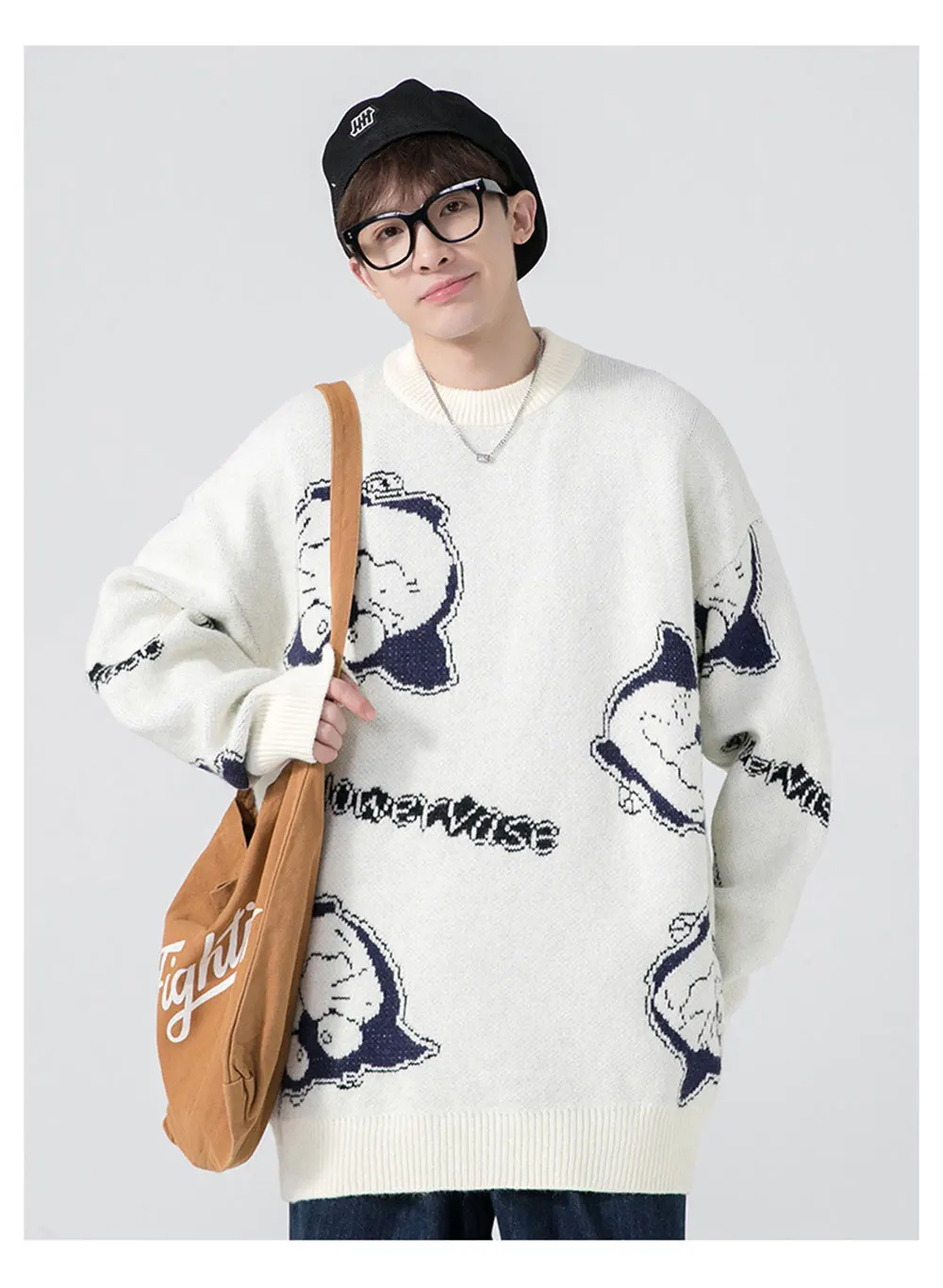 

Sweater Men Harajuku Cute Cartoon Cat Knitted Pullover Hip Hop Streetwear Pullover O-Neck Oversize Casual Couple Male Sweaters