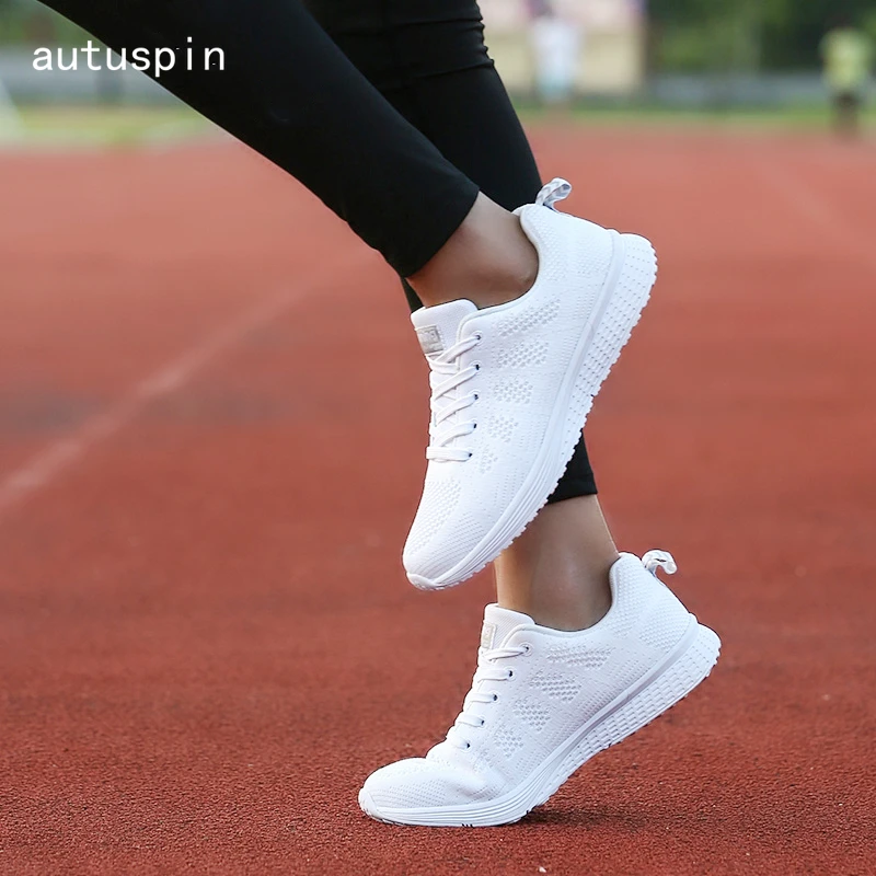 

Autuspin Women's Vulcanize Shoes Solid White Leisure Jogging Sneaker Fashion Women Casual Shoes Lightweight Vulcanized Sneakers