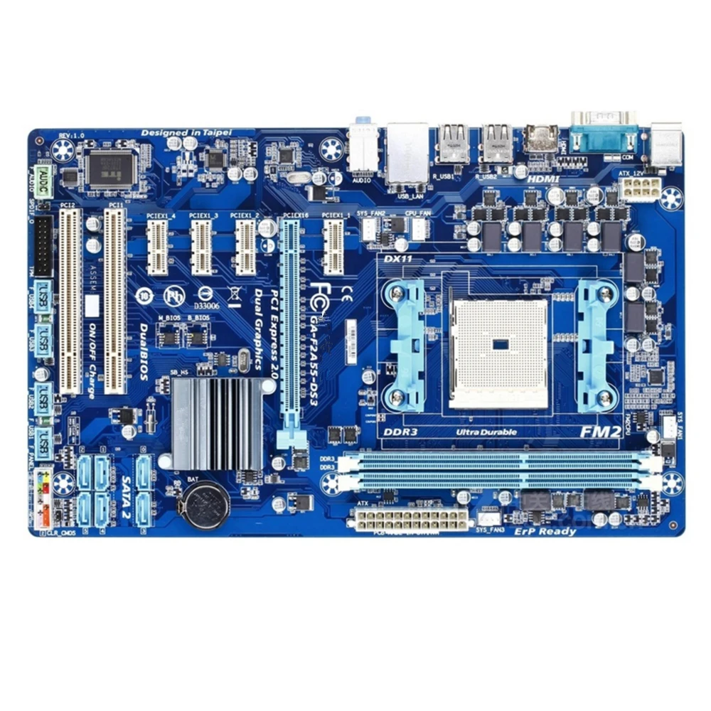 

For GIGABYTE GA-F2A55-DS3 Desktop Motherboard A55 Socket FM2 For AMD A10 A8 A6 A4 Athlon 32G ATX Original Used Mainboard