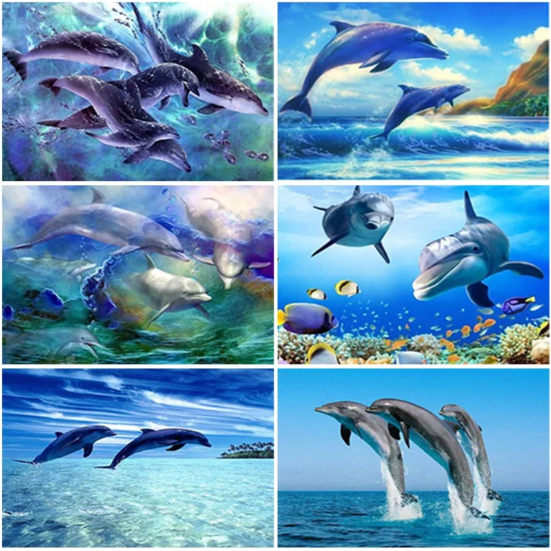 

5D Full Square/Round Diamond Embroidery Dolphin Animal Patterns Diamond Mosaic Sale Diamond Painting Cross Stitch New Year Gift