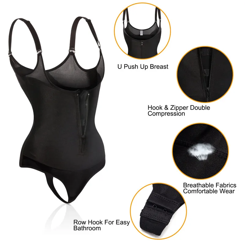 Bafully Body Shaping Women Bodysuit Thong Reducing Shapewear Slimming Waist Trainer Zipper Tummy Shapers Control Modeling Straps