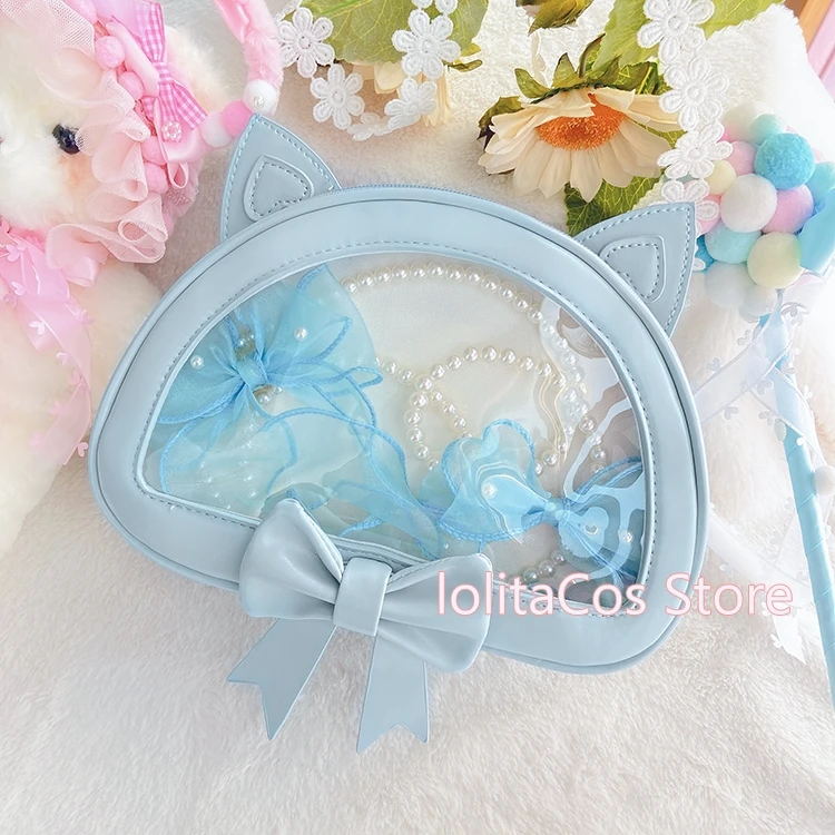 

Harajuku Sweet Lolita Cute Bowtie Cat Transparent JK Uniform Dolls Handbag Itabag Soft Girl Shoulder Bag Cosplay Messenger bag