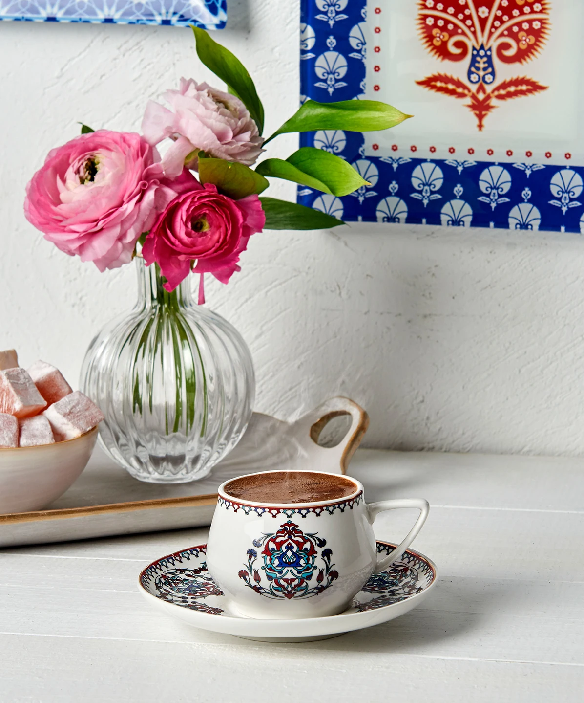 Белый аутентичный турецкий кофейный набор в эспрессо с рисунком кофейная посуда