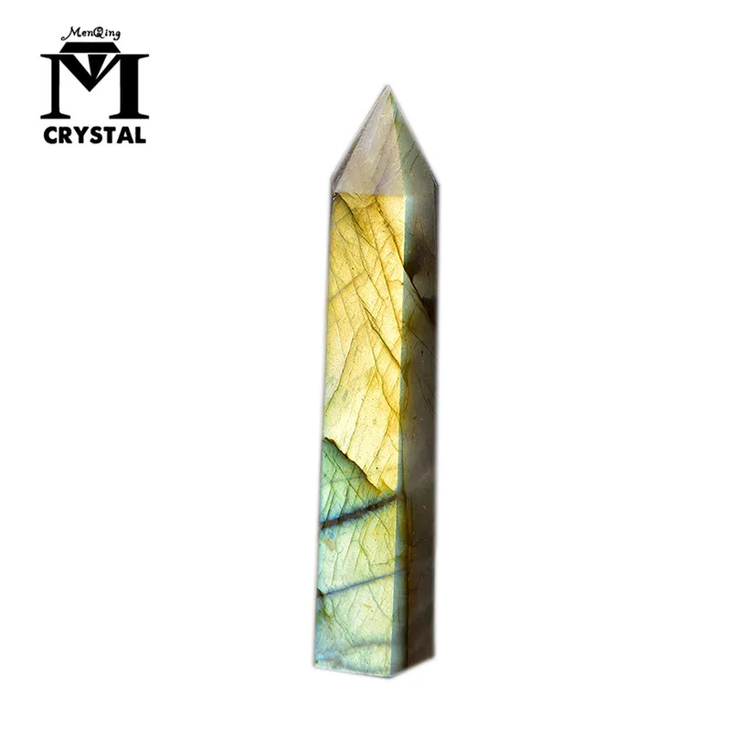 

Natural Crystal Stone Labradorite Tower Moonstone Sunstone Point Healing Hexagonal Wand Ornament Treatment Quartz Rock