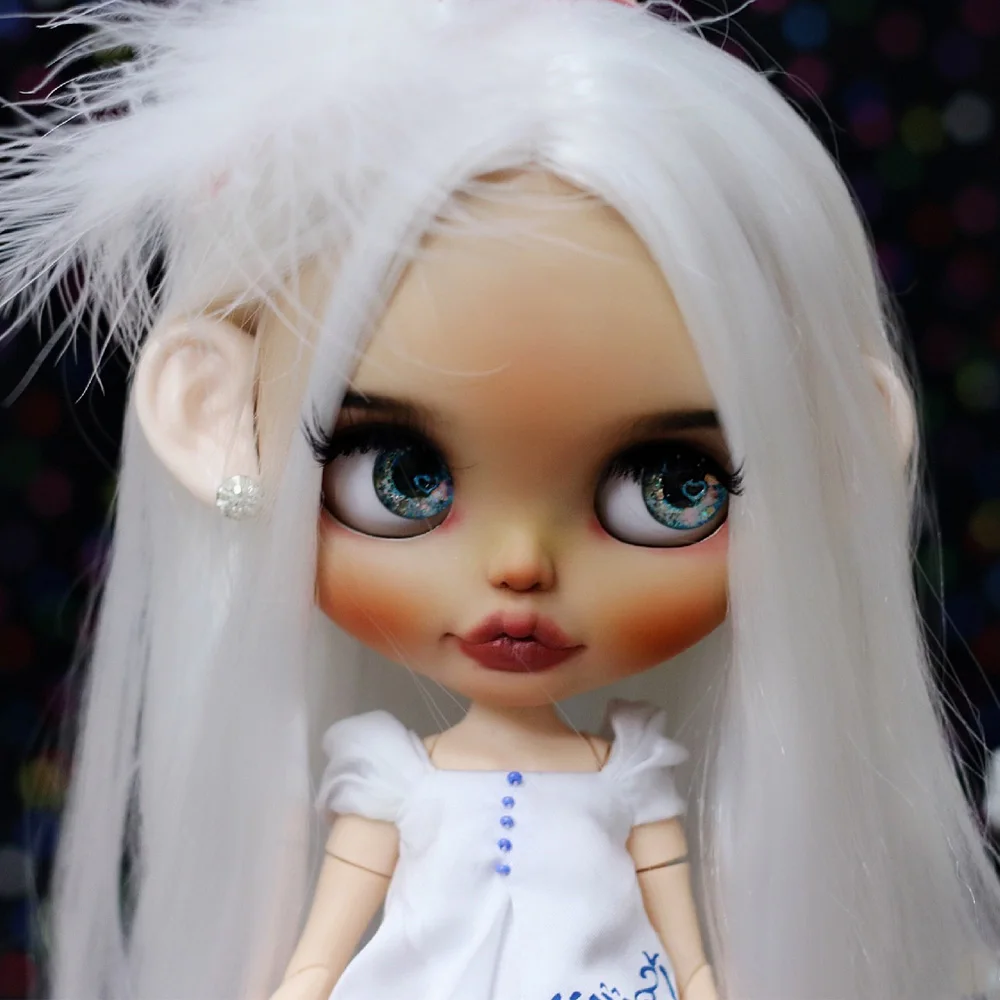 

ICY 19 joint blyth doll with makeup face white skin White WIg Makeup doll with painted eyes DIY doll Vintage style with body