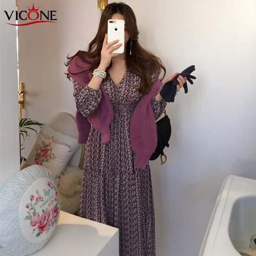 VICONE/весеннее женское платье в Корейском стиле Элегантное винтажное бохо с