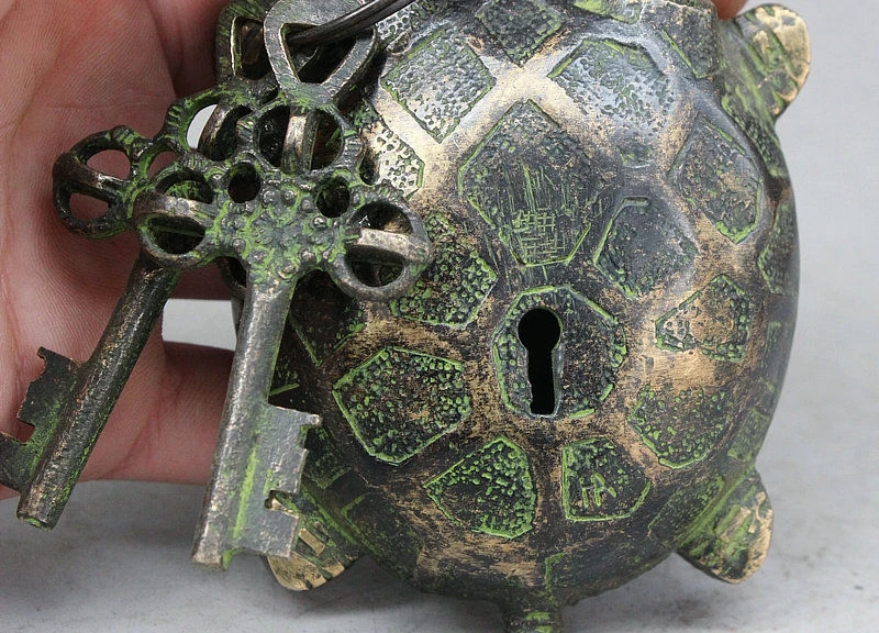 Old China Folk Collect Bronze Longevity Tortoise Turtle Animal Statue locks keys | Дом и сад