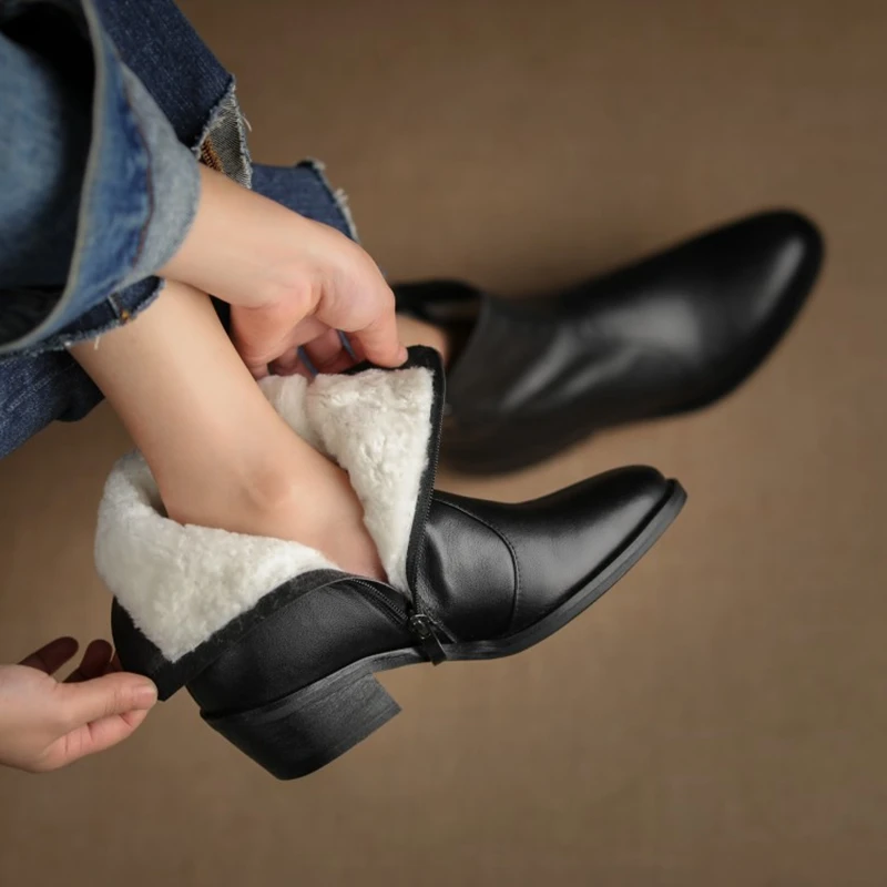 

Girseaby Winter Women Genuine Leather Natural Fur Wool Under 30 Degree Snow Boots Women Platform Block Heel Shoes for Ladies 42