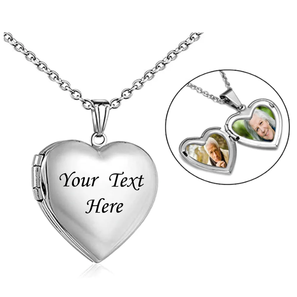 Stainless Steel Heart Locket That Holds Pictures Memory Photo Lockets Custom Text Name Date Necklace