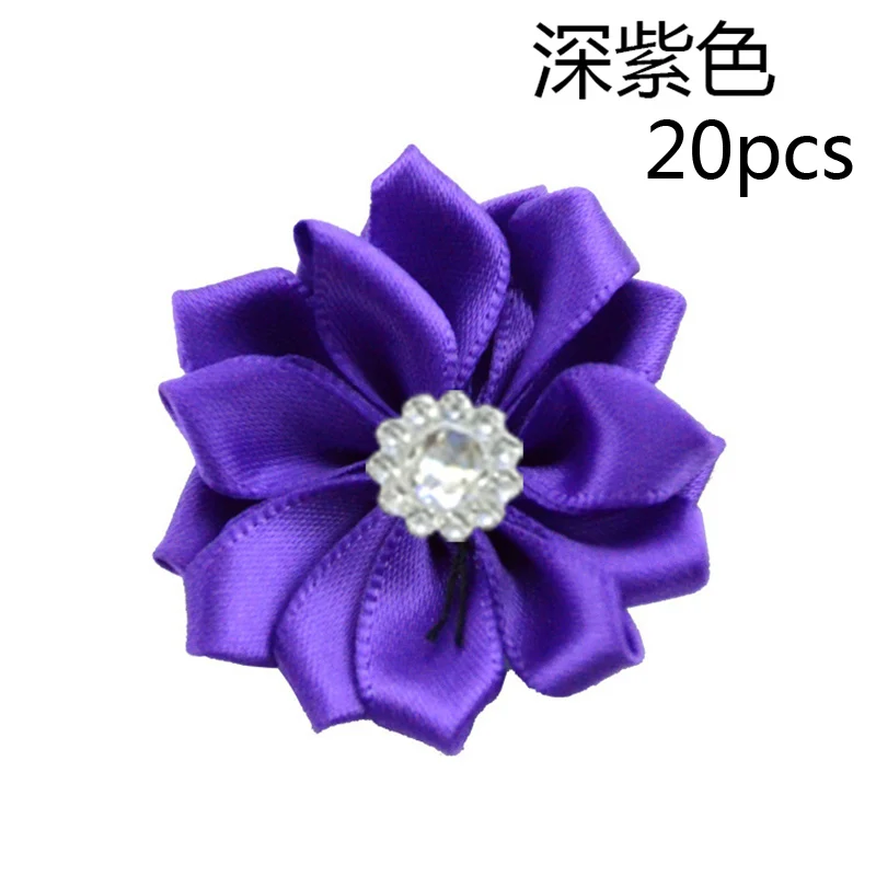 Dark Purple 20 шт розовые/белые маленькие атласные Стразы ручной работы, тканевые цветы для рукоделия, свадебной вечеринки, Аппликации, аксессуары для одежды - Цвет: Dark Purple