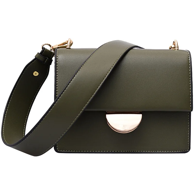 

Retro simple design women's solid color leather small square bag wild wide shoulder strap shoulder bag rivet crossbody bag 2019