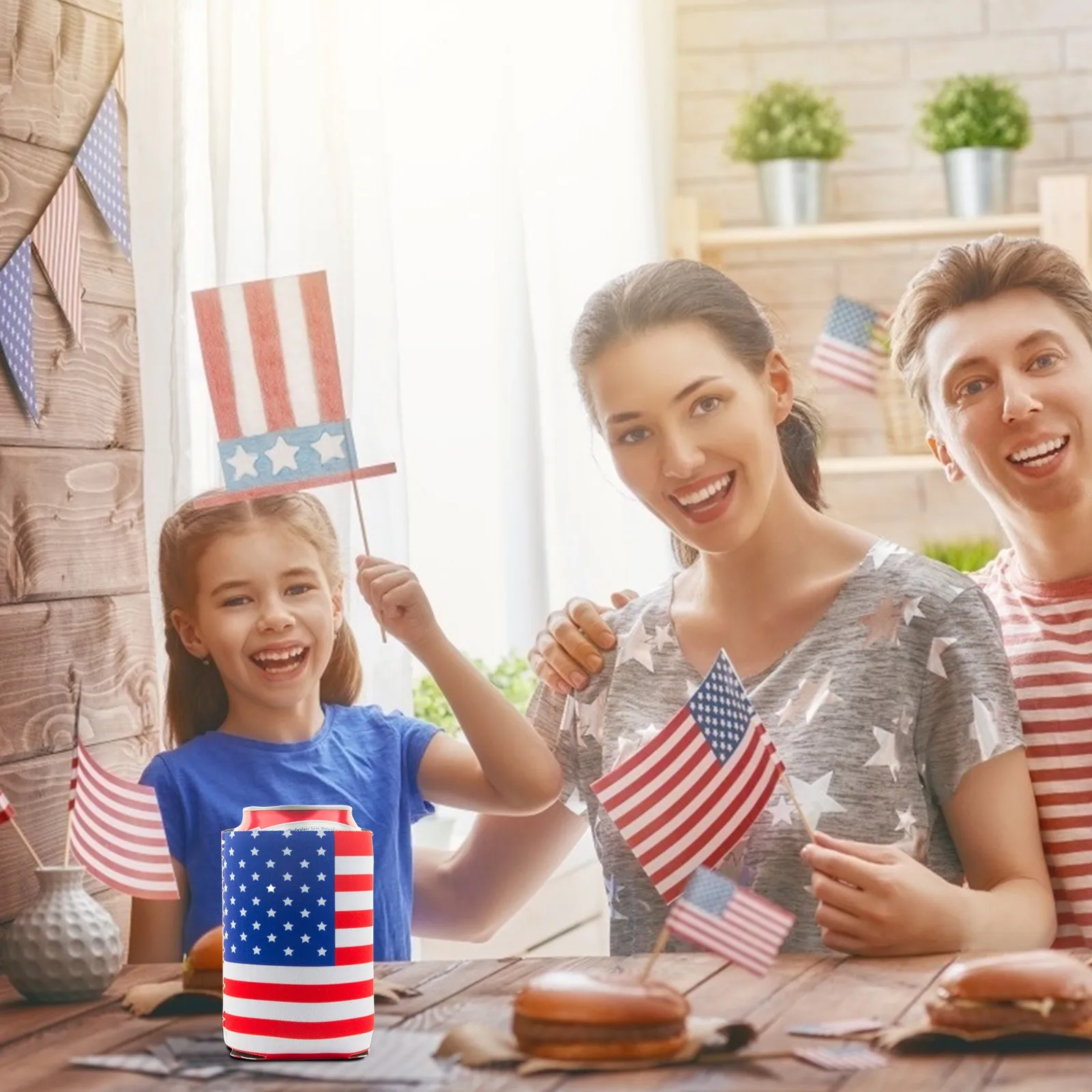 American Flag Can Cooler Sleeves Neoprene Beer Coolies for Cans Collapsible 6PC great BBQ sporting events TV night ect | Дом и сад