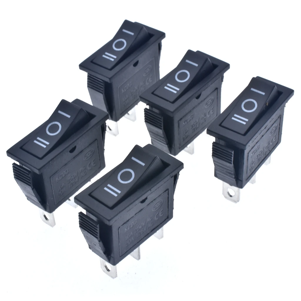 10 шт. x AC 16A 250 В/20A 125 в 3-контактный SPDT KCD3 ON-OFF-ON 3-позиционный черный кулисный переключатель для лодки *