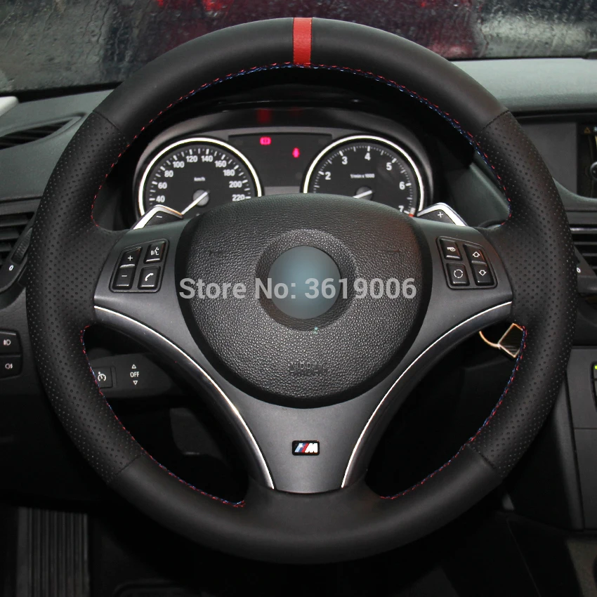 

For BMW E90 325i 330i 335i Hand-stitched Anti-Slip Black Leather Red Blue Thread DIY Steering Wheel Cover