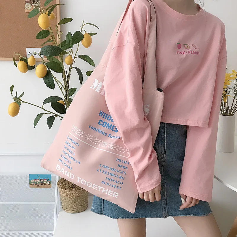 

Candy Color Women Cloth Shoulder Bag Contrast Color Design Ladies Casual Tote Large Canvas Shopping Bags Books Handbag For Girls