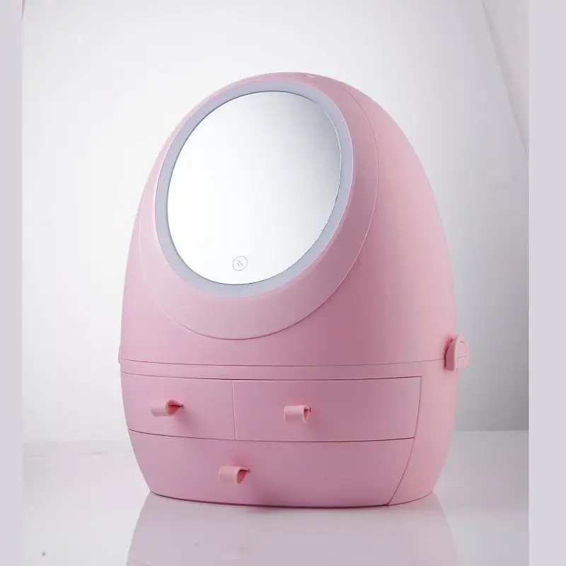PINK LED USB Перезаряжаемый органайзер для макияжа косметическая коробка для хранения ювелирных изделий водонепроницаемый портативный пылезащитный зеркальный светодиодный светильник-контейнер - Цвет: PINK LED
