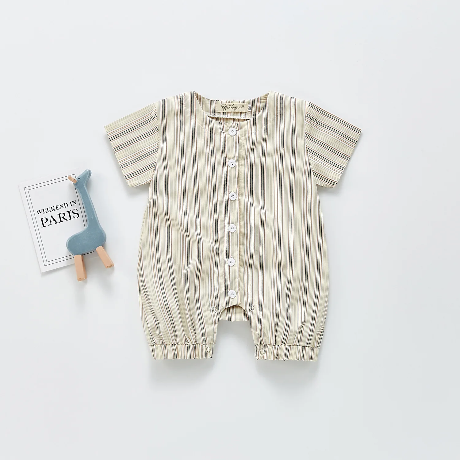 

Spring Summer New Newborn Short Sleeve Dress And Boys Hat 3 Pieces Suit Kids Clothes Baby Girls Striped Bodysuit 0-3 Years