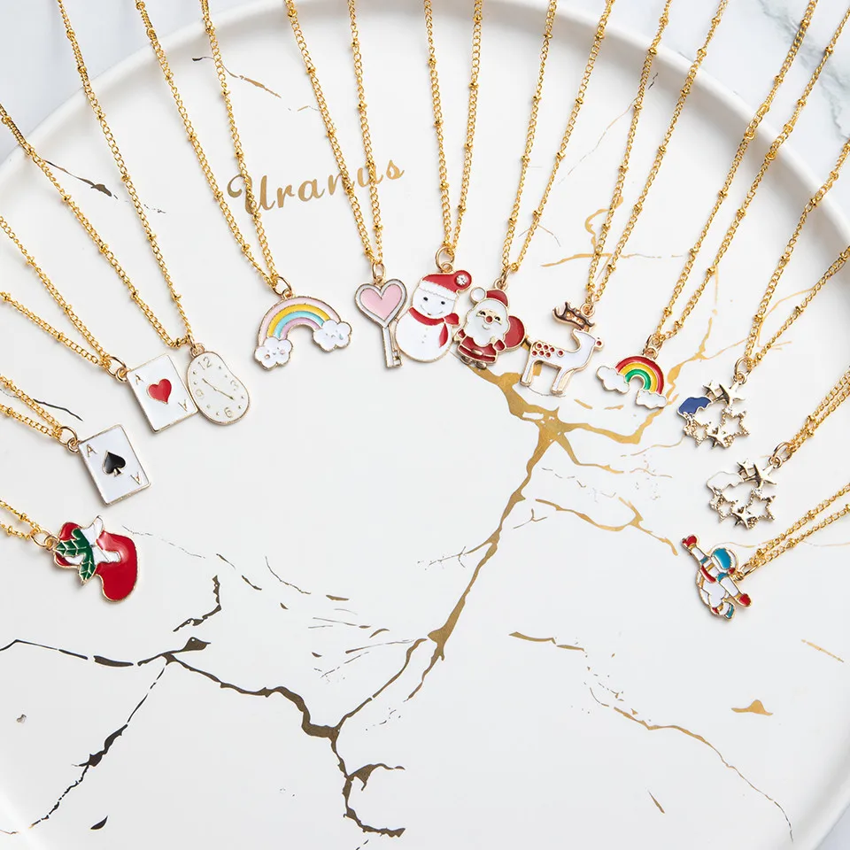 Женские ожерелья в виде милого мультяшного Санта-Клауса лося звезд и Луны