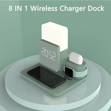 Night light Clock Qi Wireless Charger Pad For Apple Watch 6 5 4 iPhone 12Pro Max 12 11Pro XS Airpods Pro Wireless Charging Dock